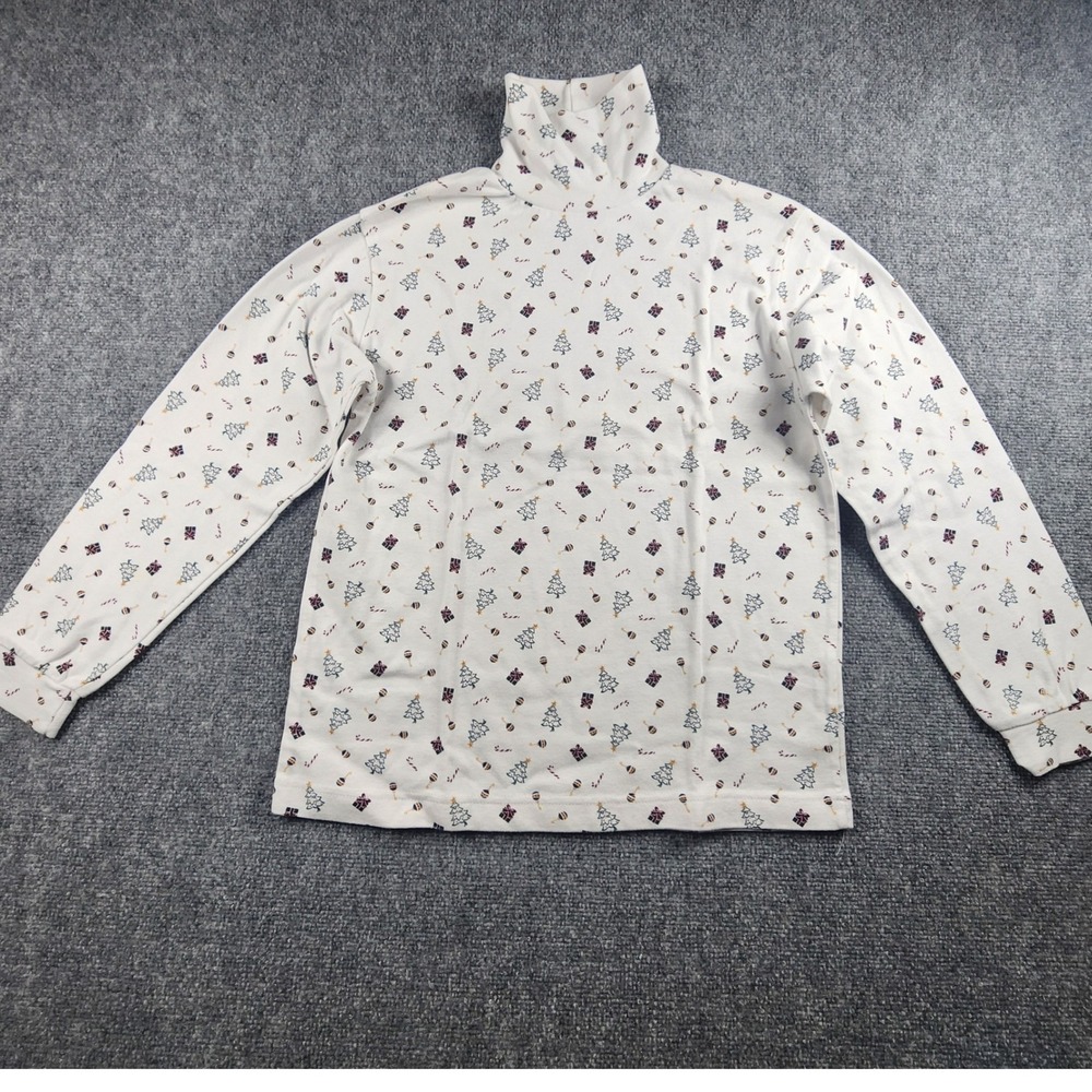 Bobbie Brooks Christmas Turtleneck Shirt Womens‎ Large White Holiday Tree Print